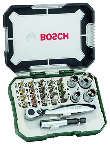Juego de puntas de destornillador y trinquete Bosch de 26 piezas (calidad extra dura, accesorios para taladro y destornillador)