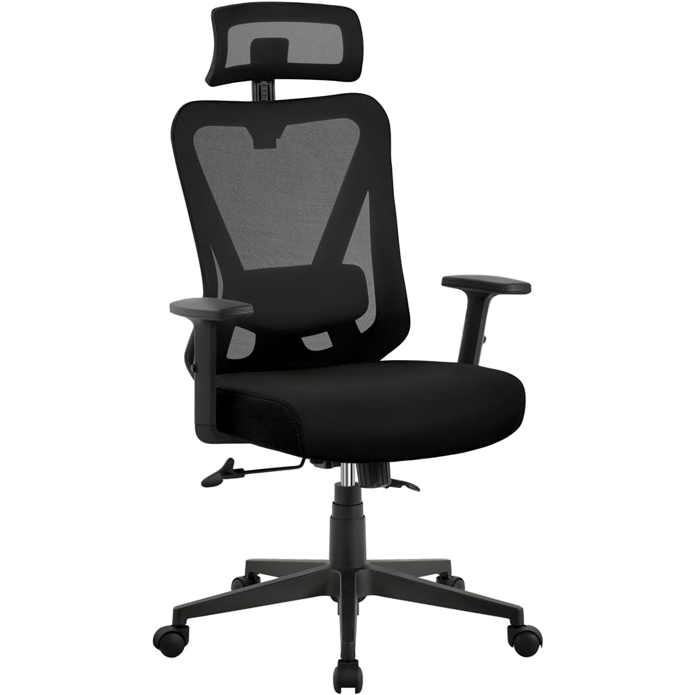 Yaheetech Silla Escritorio Ergonomico con Respaldo Bloqueable Negro