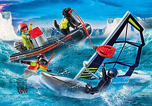 PLAYMOBIL City Action 70141 Rescate Marítimo: Rescate Polar con Bote, Juguetes para niños a Partir de 4 años