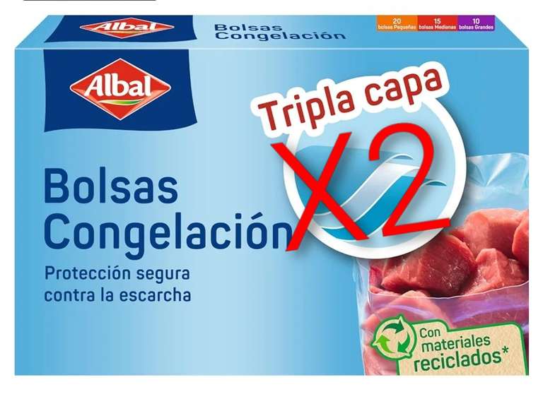 Añadir 2 unidades. Albal Bolsas Congelación Surtida 1, 3 y 8 Litros, Triple Capa. Resistentes, Reutilizables, Reciclables, 45 Bolsas
