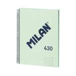 MILAN - Cuaderno A4 con Tapa Dura, Cuadrícula 5x5mm, 80 Hojas, Papel de 95 gr/m², Serie 1918, Verde