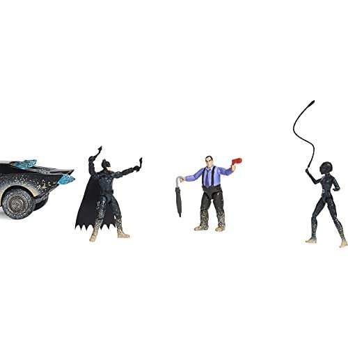 THE BATMAN-CONJUNTO DEFINITIVO BATMAN-DC COMICS- Figuras Batman, Catwoman Selina Kyle y el Pingüino 10 cm Articulados, el Batmóvil y 8 Acc.