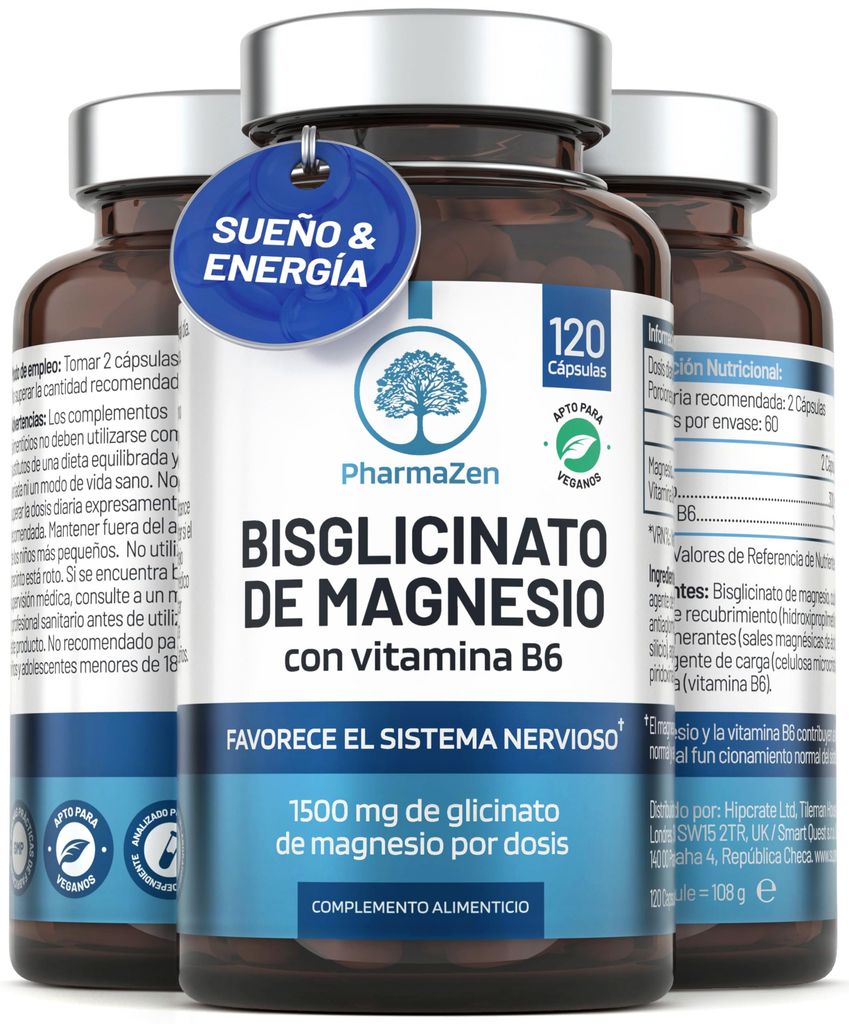Bisglicinato de Magnesio 120 capsulas x 750mg (150 mg de magnesio elemental y vitamina B6)