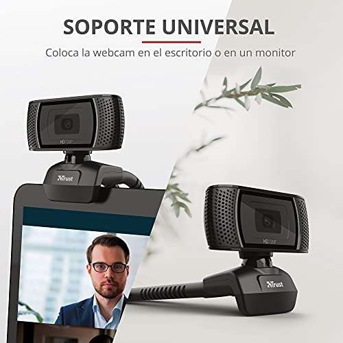 Trust Trino HD Webcam con Microfono, 1280 x 720, Enfoque Fijo, Soporte Universal, USB 2.0, Camara Web soporte Windows