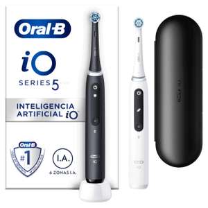 Oral-B iO 5N - Cepillos de Dientes Eléctricos (Pack de 2) con Tecnología iO, Mango Recargable y Estuche de Viaje - Negro y Blanco
