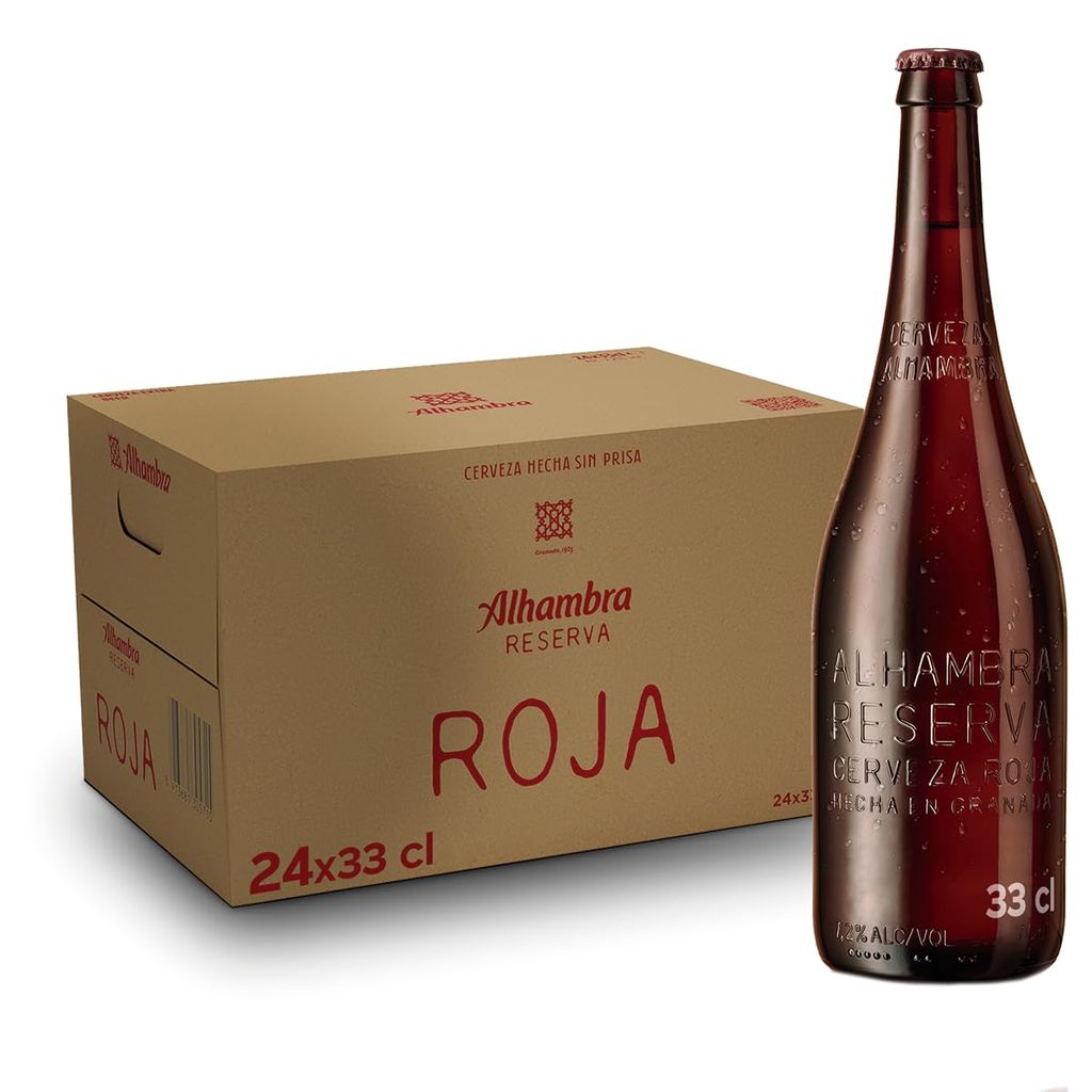 Alhambra Reserva Roja, Pack 24 Botellas x 33cl, Cerveza Alhambra Bock Tostada, Sabor Intenso, 7.2% Vol. Alcohol