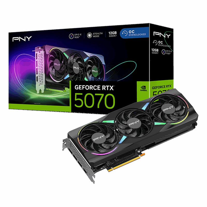 PNY RTX 5070 EPIC-X RGB OC Tarjeta Gráfica 12 GB GDDR7 3 Ventiladores