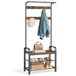 VASAGLE Perchero Zapatero, Perchero con Banco Recibidor, 4 en 1, 9 Ganchos Extraíbles, 33,7 x 72 x 183 cm e colores a elegir