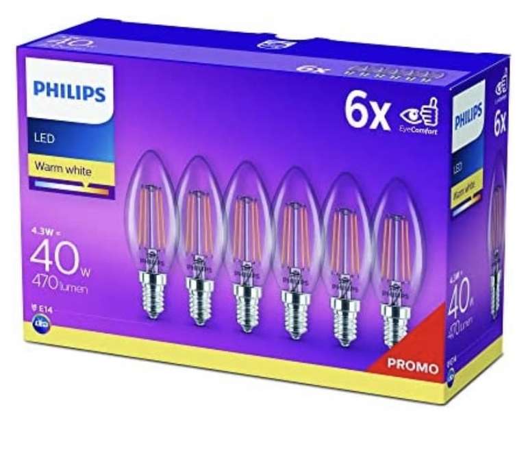Philips LED Classic Bombilla E14, 4 W, Blanco Cálido, Pack 6un [Clase de eficiencia energética F]