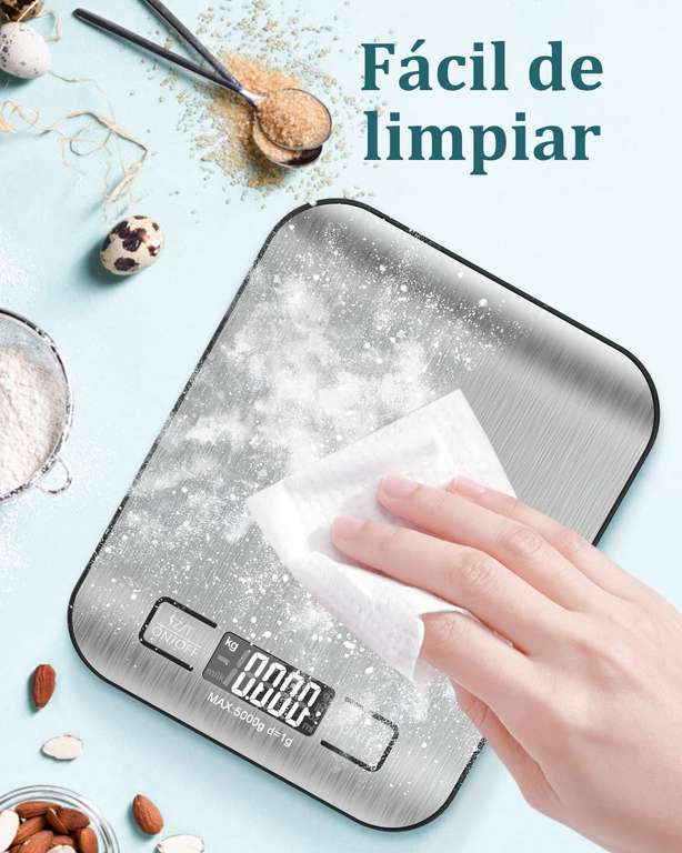 Balanza Cocina Digital hasta 5kg Pantalla LCD, Acero Inoxidable, Apagado Automático
