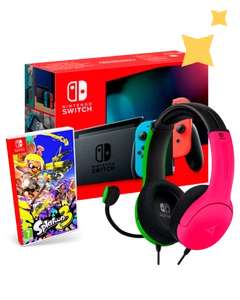 Consola Nintendo Switch Azul/Rojo + Juego físico Splatoon 3 + Auriculares Gaming LVL40 + Camiseta Nintendo Switch Sports