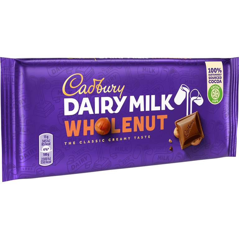 Cadbury Dairy Milk Whole Nut, Tableta De Chocolate Con Leche Cadbury Y Avellanas, 1 x 120 g
