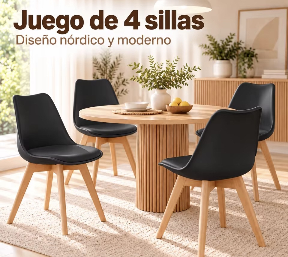 Pack de 4 sillas de comedor estilo nórdico tipo Tulipa