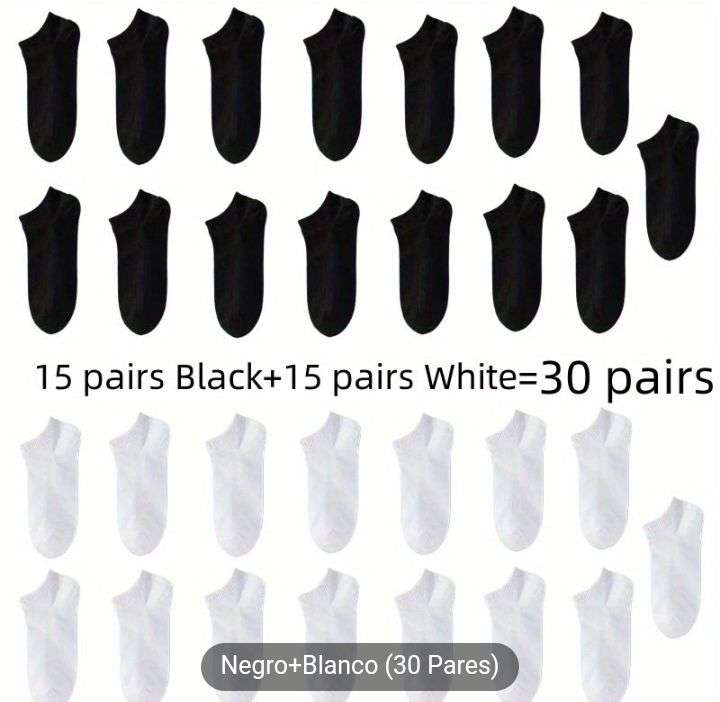 30 pares de calcetines ( 15 blancos + 15 negros )