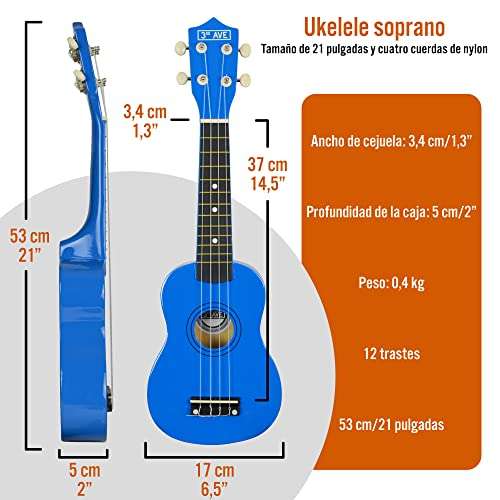 3rd Avenue Pack de ukulele soprano para principiantes de 21 pulgadas para principiantes