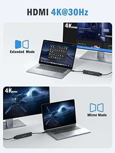 Docking Station USB C 8 en 1 Adaptador USB C Hub a HDMI 4K, 3 USB 3.0, PD 100W, SD/TF, USB C