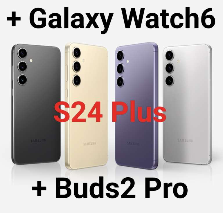 Samsung Galaxy s24 Plus 256Gb + Galaxy Watch6 + Buds2 Pro / En 512Gb por 773,86€ [Web Estudiantes]