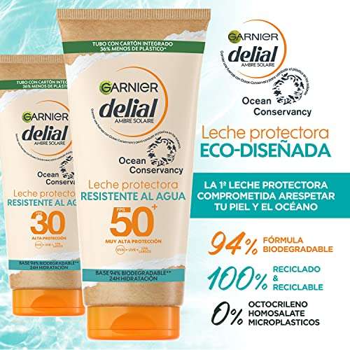 GARNIER DELIAL Leche Protectora Eco Diseñada Spf 50, Respetuosa Con La Vida Marina, Fórmula 94% Biodegradable 235 G, Vanilla