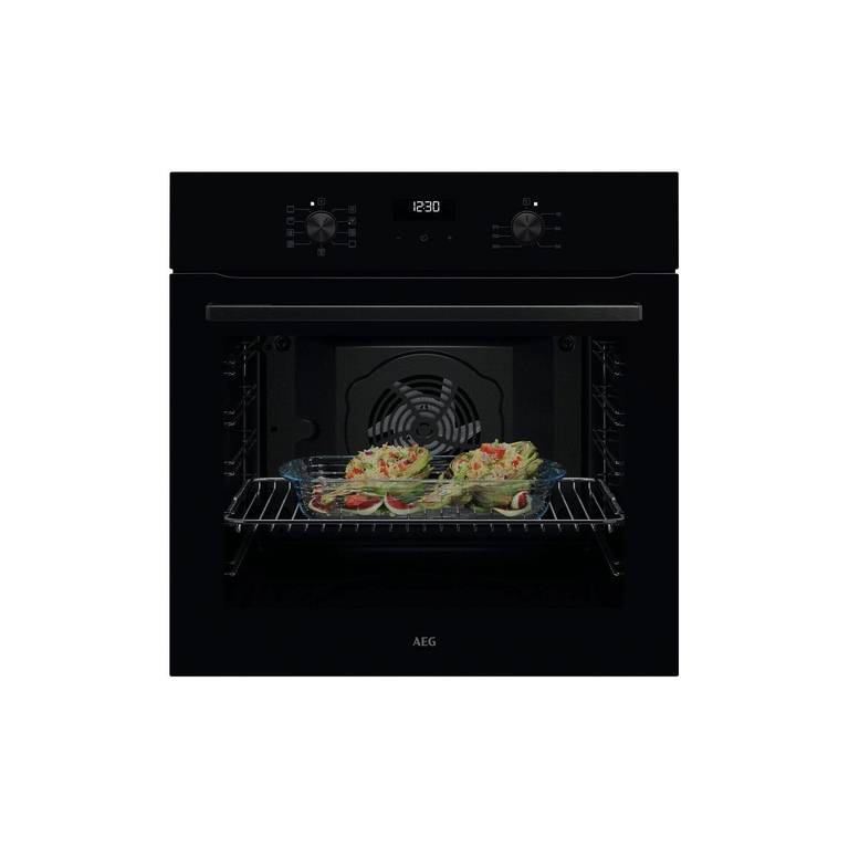 AEG Horno Multifunción 72 L, Limpieza Aqua Clean, 7 Programas, Pantalla LED, Cristal Negro