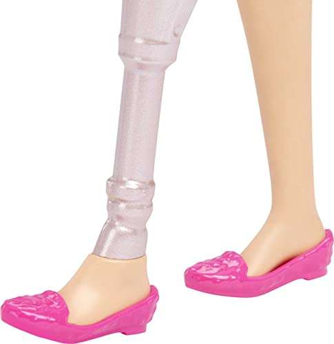 Barbie Profesiones Diseñadora de interiores con pierna protésica Muñeca rubia con vestido rosa y chaqueta pata de gallo, juguete +3 años