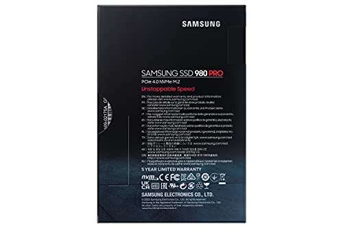 Samsung 980 PRO M.2 NVMe SSD (MZ-V8P1T0BW), 1 TB, PCIe 4.0, 7,000 MB/s Read, 5,000 MB/s Write,