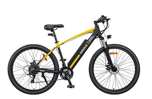Bicicleta de montaña eléctrica Nilox X6 National Geographic para adultos, 27.5 pulgadas, negro y amarillo, tamaño M