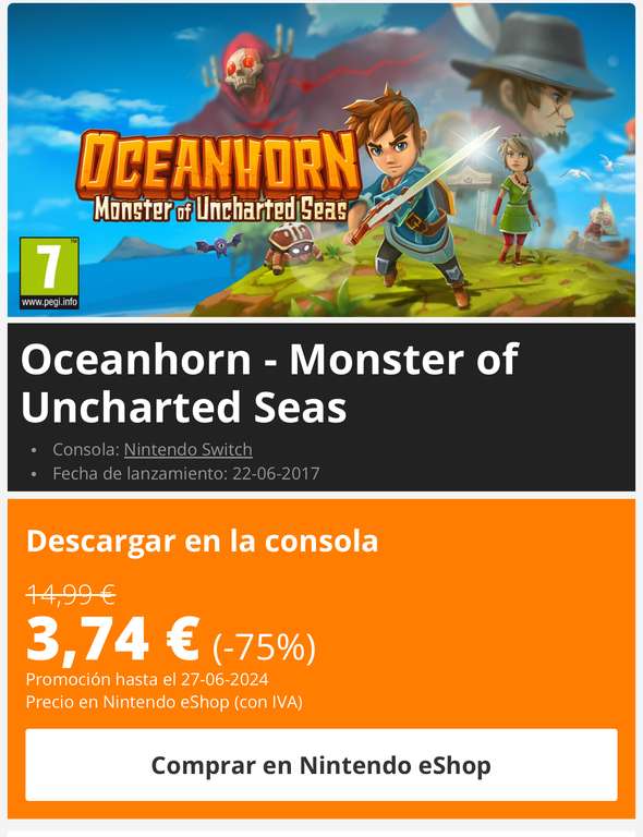 nintendo Switch-75%Oceanhorn - Monster of Uncharted Seas