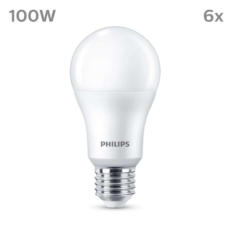 Philips - Bombilla LED A60 13W (Eq. 100W) 1521 lúmenes, casquillo E27, Luz Blanca Cálida (2700k) - Pack 6 Bombillas