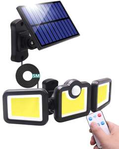 Luz Solar Exterior, Sensor de Movimiento, 171 LEDs, Mando a Distancia, IP65 Impermeable 3 Modos Iluminación, cable 5m