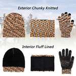 Juego: 1 gorro de punto, 1 bufanda, 1 par de guantes para pantalla táctil. con forro polar, suave, cómodo y resistente al frío viento.