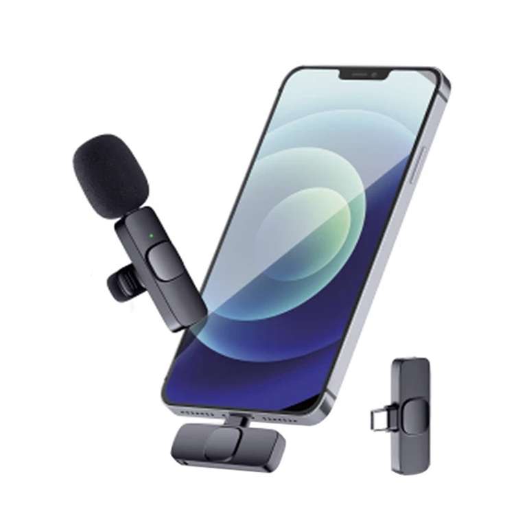 Micrófono Lavalier inalámbrico portátil para iPhone, Android