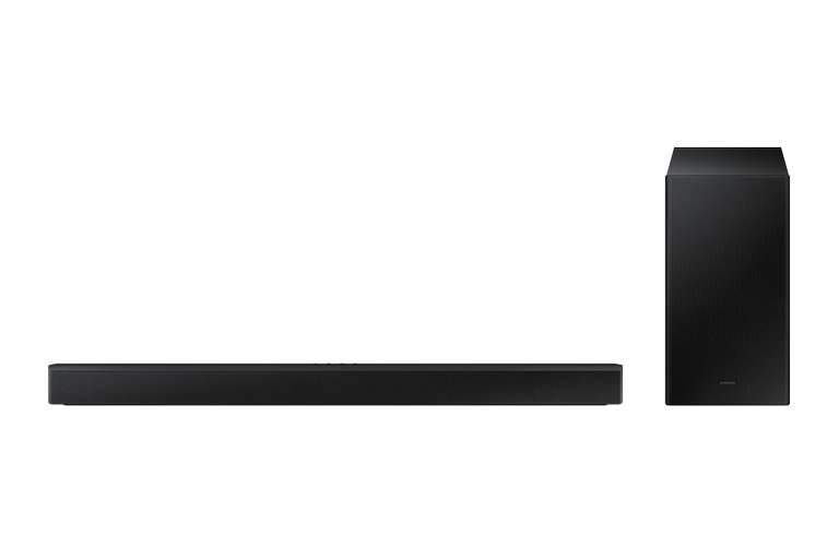 Barra de sonido Samsung HW-B450/ZF con Bluetooth inalámbrico de 300W en color negro.