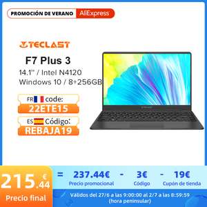 Portátil Teclast F7 Plus 3 - Windows 10, N4120 4 núcleos, 8GB de RAM, 256 GB SSD, 14'1 pulgadas [Desde España]