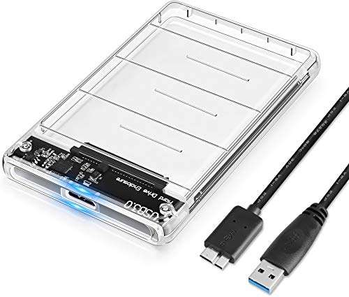 Caja Disco Duro Externo de HDD SSD SATA I/II/III de 7mm 9.5mm de Altura, Soporta UASP, No Requiere Herramientas, con Cable USB3.0
