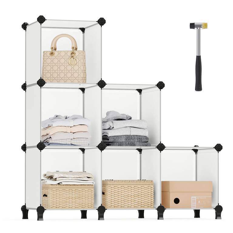 SONGMICS Estantería Modular de 6 Compartimentos, Organizador Modular de Plástico con Patas,