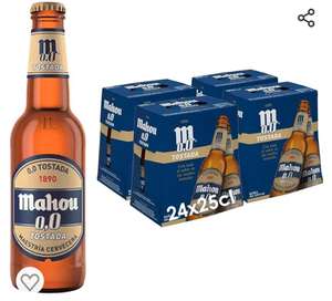Mahou 0,0 Tostada, Cerveza Lager Refrescante, Ligera y Suave, Pack de 24 Botellines x 25 cl, 0,0 % Volumen de Alcohol