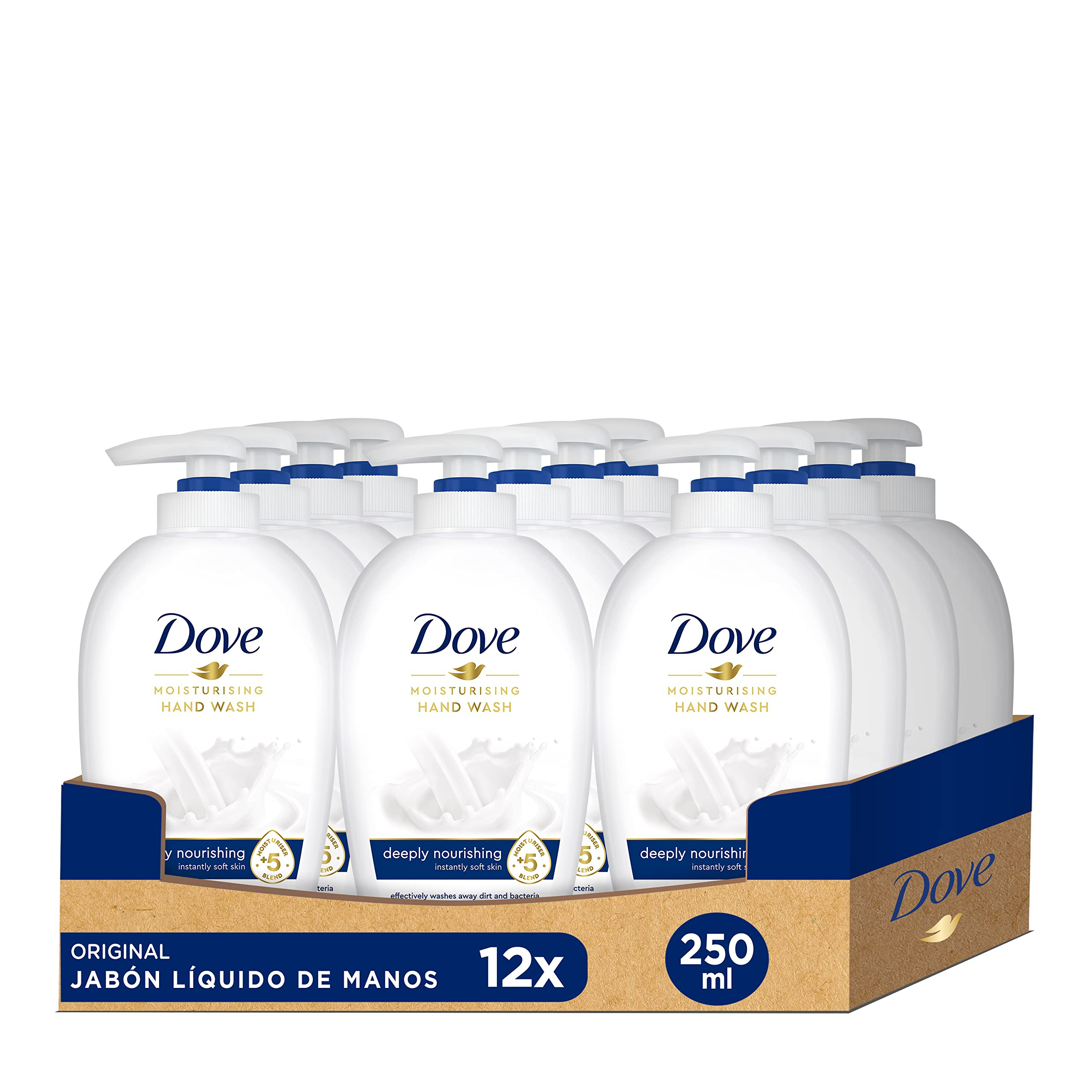 Dove Jabón Líquido de Manos Hidratación Profunda con 5 Hidratantes para Todo Tipo de Pieles, Pack de 12 x 250 ml