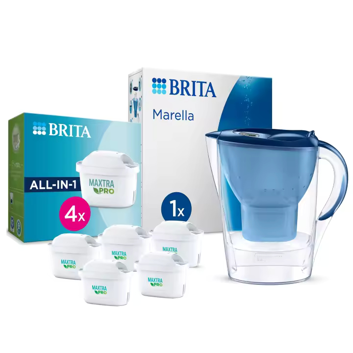 BRITA Jarra Filtrante, Modelo Marella XL Aluna Style Cristal + 5 Filtros MAXTRA PRO Hasta 150L agua filtrada Sin BPA