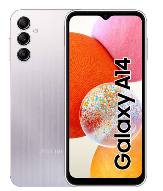 Móvil - Samsung Galaxy A14, Plata, 128 GB, 4 GB RAM, 6.6" FHD+, Mediatek Helio G85, 5000 mAh, Android. Tres colores disponibles.