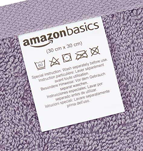 Amazon Basics - Toallas de algodón, 12 unidades, Lavanda 30X30