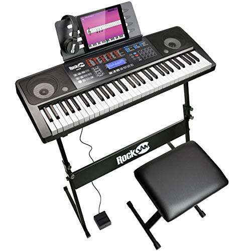 Rockjam rj761 Kit de teclado de piano 6.1, auriculares, soporte, banco de teclado, banco de teclado de piano digital y pedal de sustain