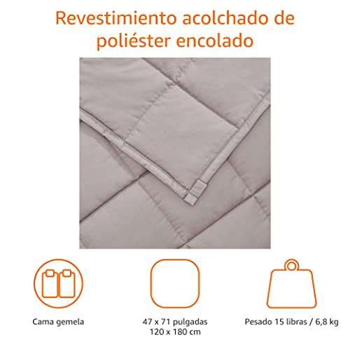 Amazon Basics - Manta de algodón con peso, para todas las estaciones, 6,8 kg, 120 cm x 180 cm (individual), gris oscuro