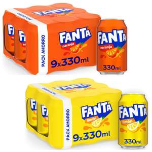 2 x Fanta Naranja o Fanta de Limón - Pack 9 latas 330 ml [Se pueden combinar. Total 18 latas. 0,50€/ud] También Naranja Zero en descripción