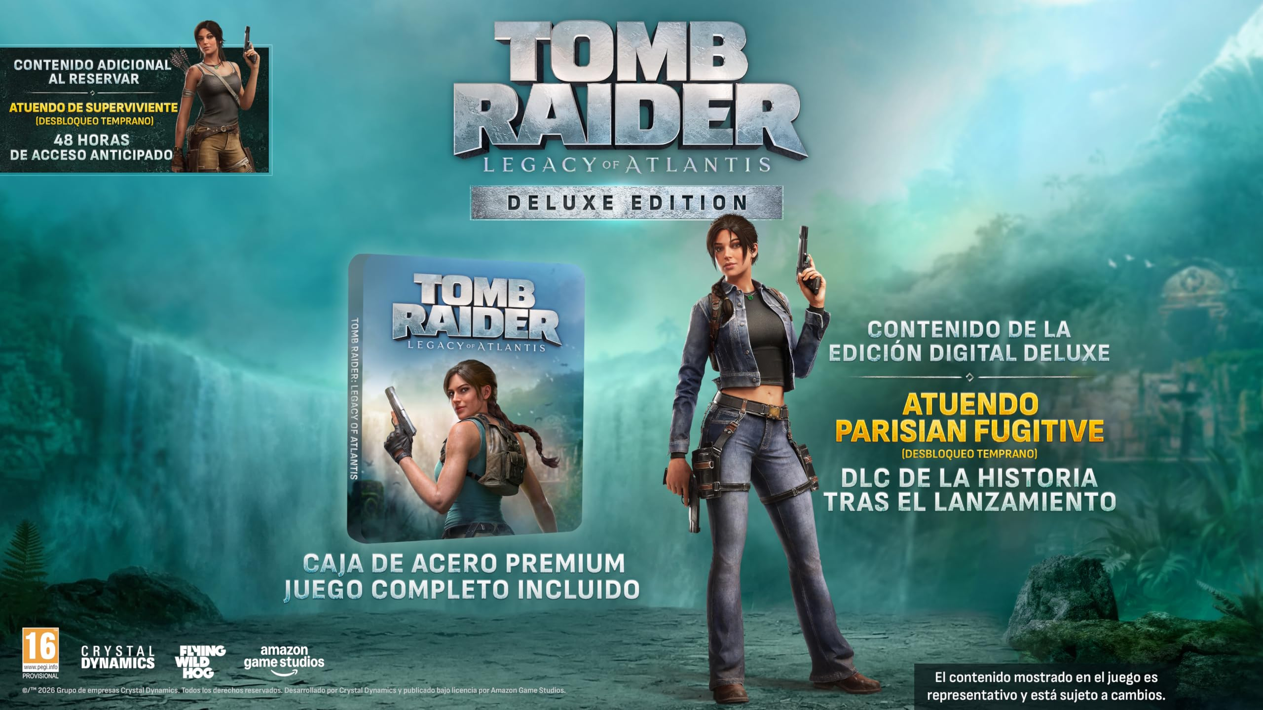 Preventa Tomb Raider: Legacy of Atlantis Deluxe Nintendo Switch 2 (Caja metálica, acceso anticipado 48h, DLC historia, trajes)