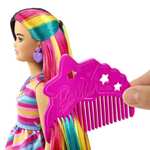 Barbie Totally Hair Pelo extralargo con vestido, melena arcoíris y accesorios