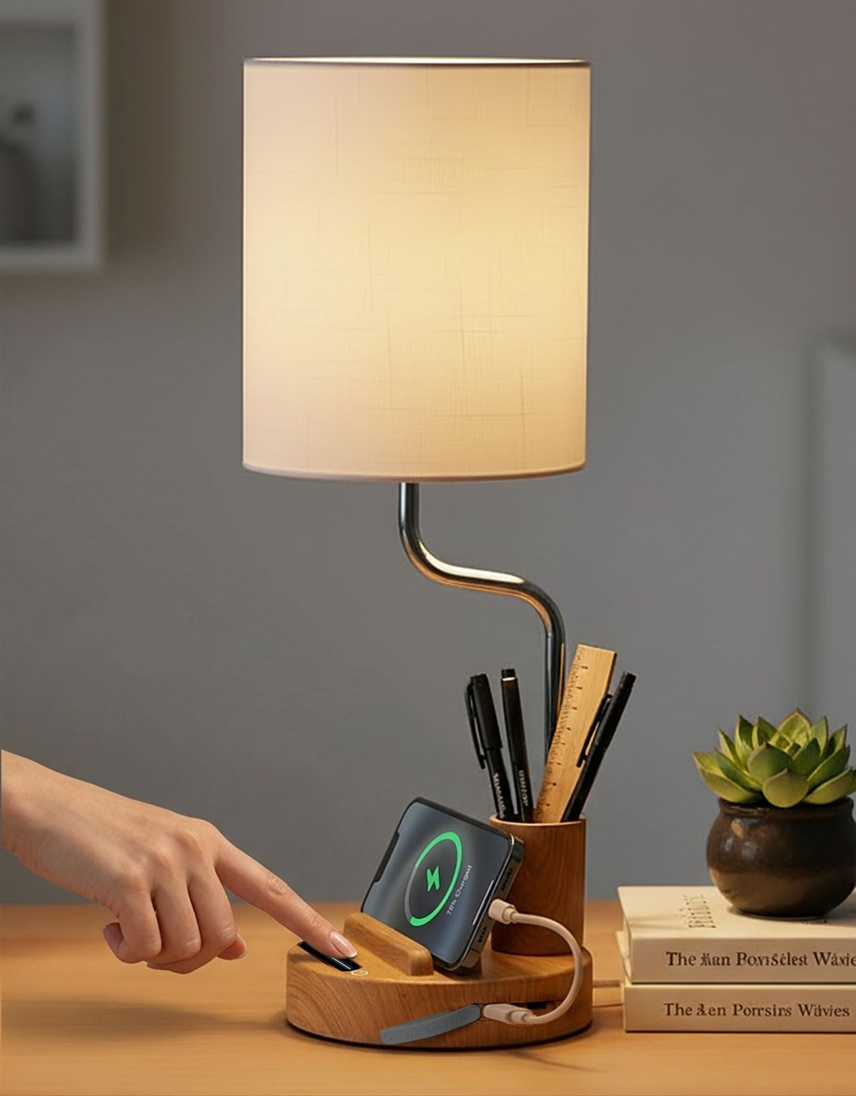 Lámpara de mesa inalámbrica 8000 mAh, Memoria, Indicador de Batería, 3 Temperaturas, Táctil, Regulable
