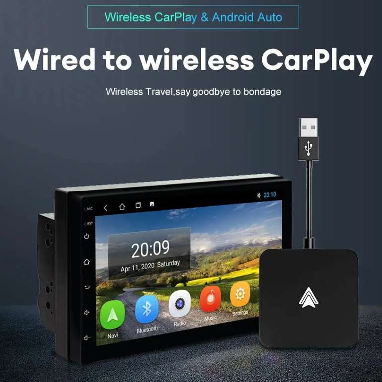 Carplay inalámbrico portátil y Android Auto, radio de coche con