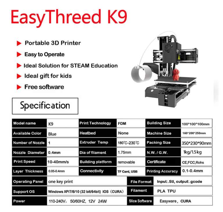 Mini-Impresora 3D Easythreed K9