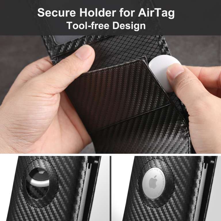 Airtag - Cartera con Monedero para Hombre con protección RFID, para 12 Tarjetas, Interruptor magnético (Airtag no Incluido)
