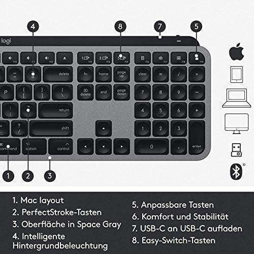 Logitech MX Keys for Mac - Teclado inalámbrico avanzado QWERTZ